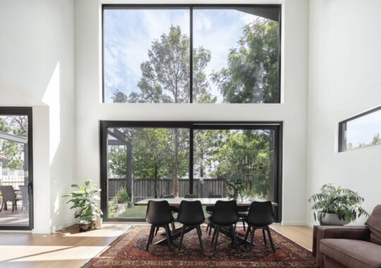 Dining area with view to garden - Thornbury passive house